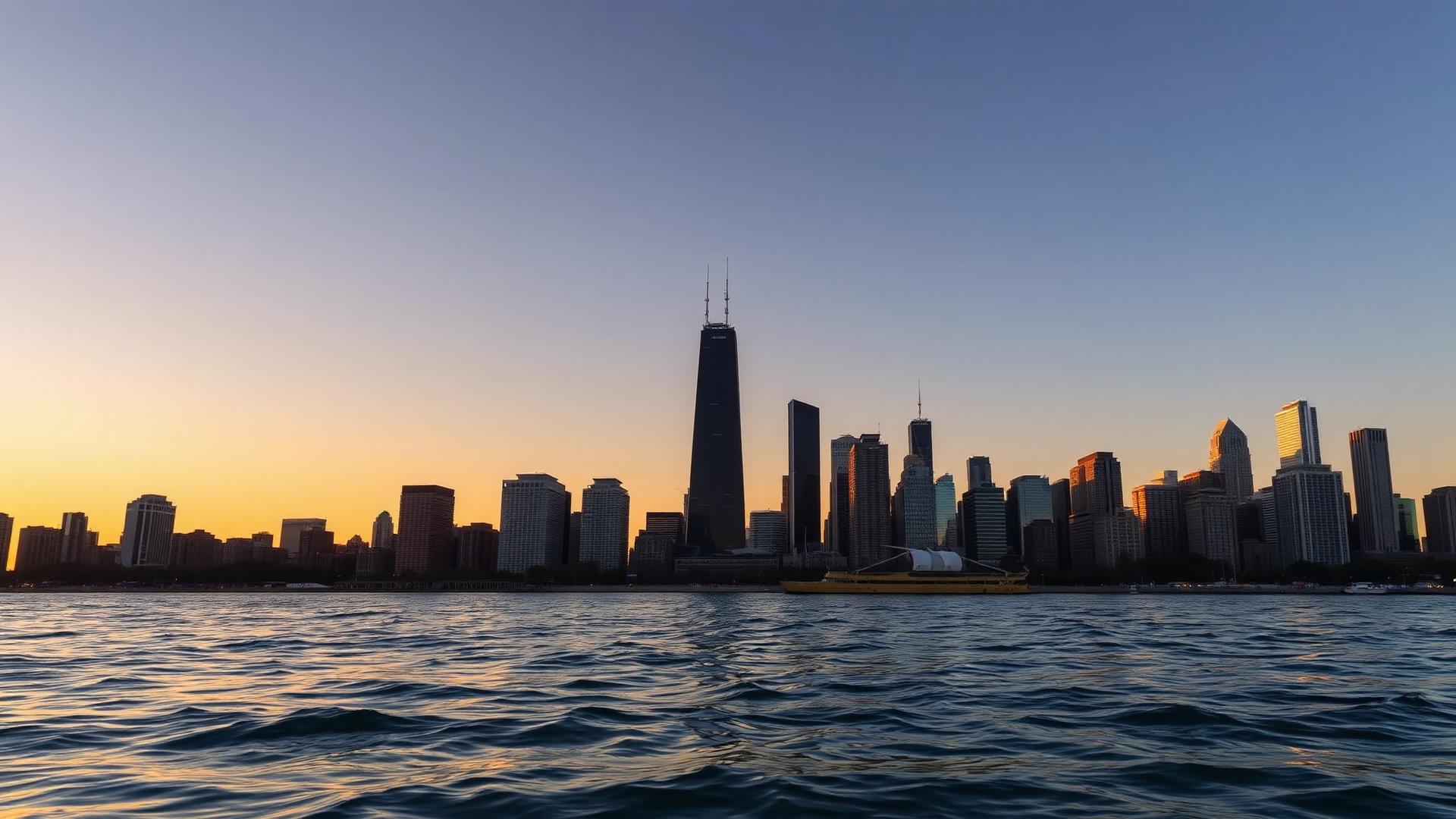 Chicago skyline at golden hour